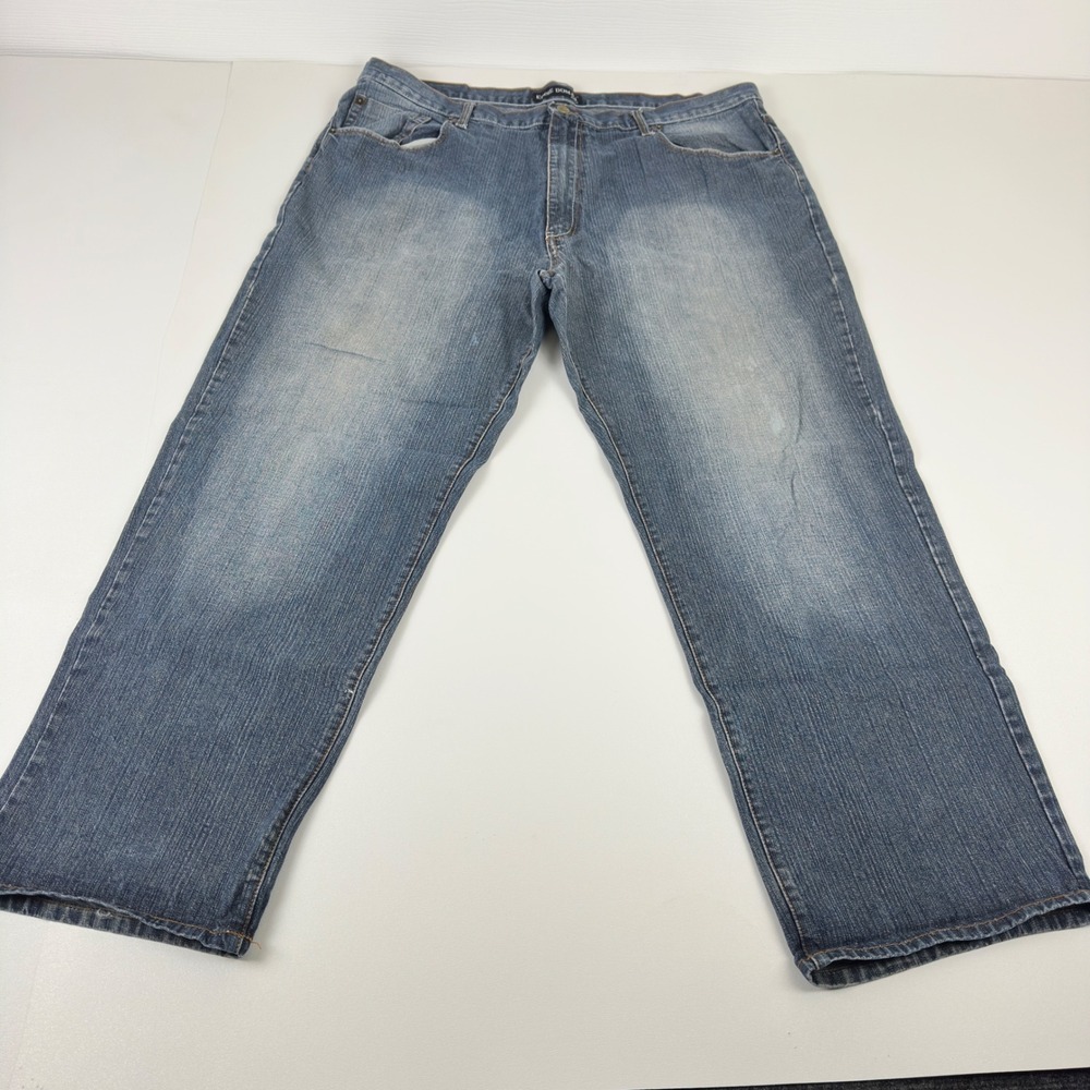 Eddie Domani Mens Straight Leg Jeans Medium Wash Ramie Cotton 44x32 Blue